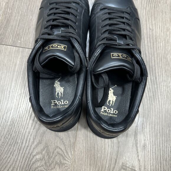 Polo Ralph Lauren Heritage Court II Low Shoes Black Gold Leather Mens Size 10 - Picture 7 of 8